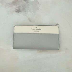 Kate Spade Gray White Leather Madison Colorblock Large Slim Bifold Wallet